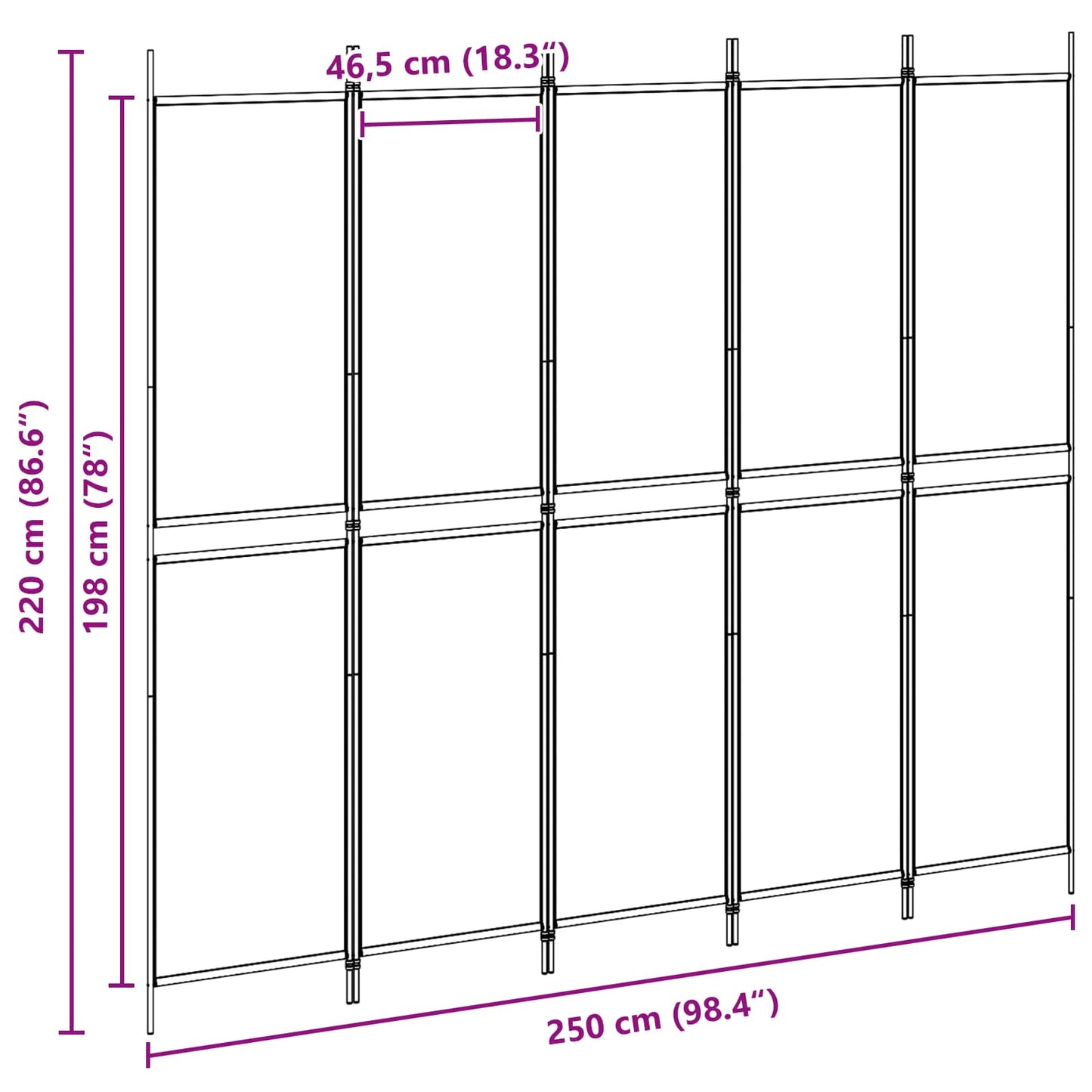 vidaXL 5-Panel Room Divider Beige 250 x 220 cm Fabric