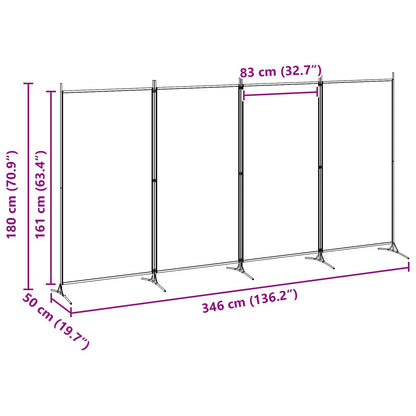 vidaXL 4-Panel Room Divider Beige 346 x 180 cm Fabric