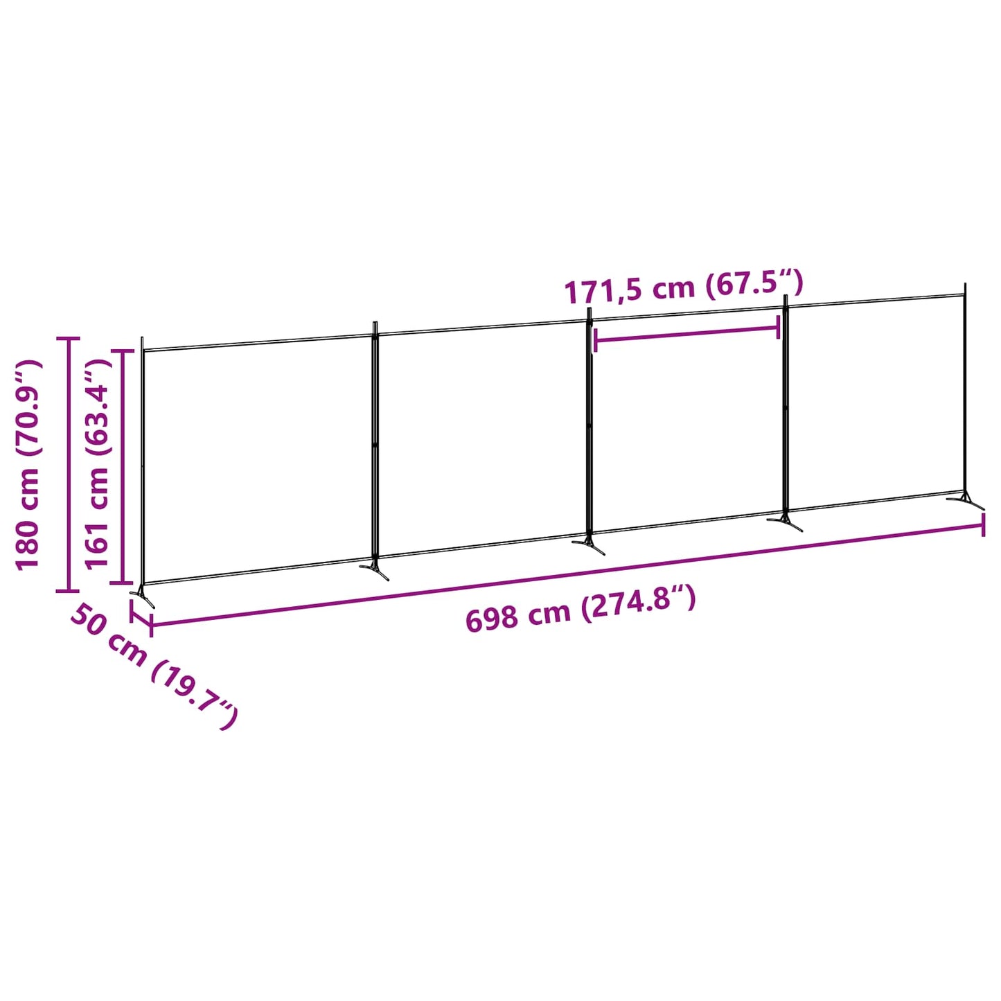 vidaXL 4-Panel Room Divider Beige 698 x 180 cm Fabric