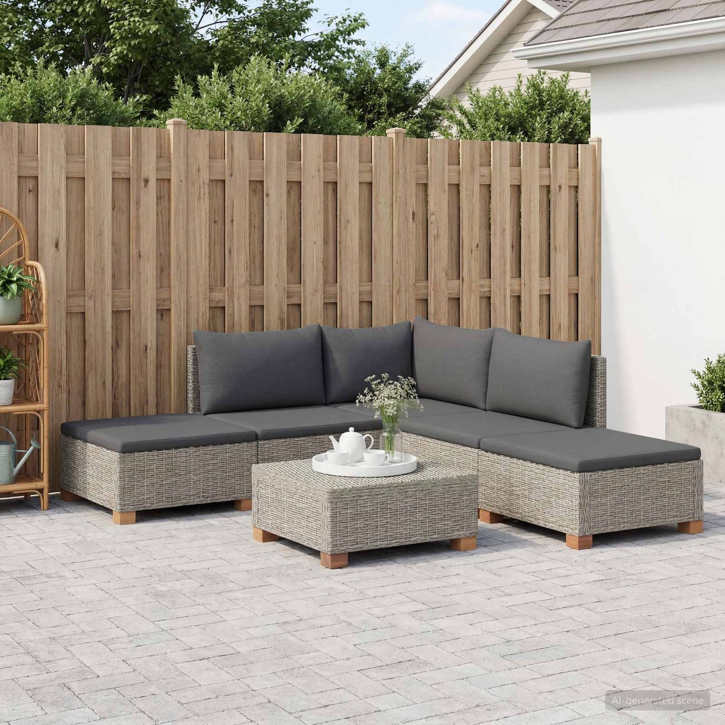 vidaXL 6 pcs Rattan Lounge Set with Cushions GENDT Natural Rattan