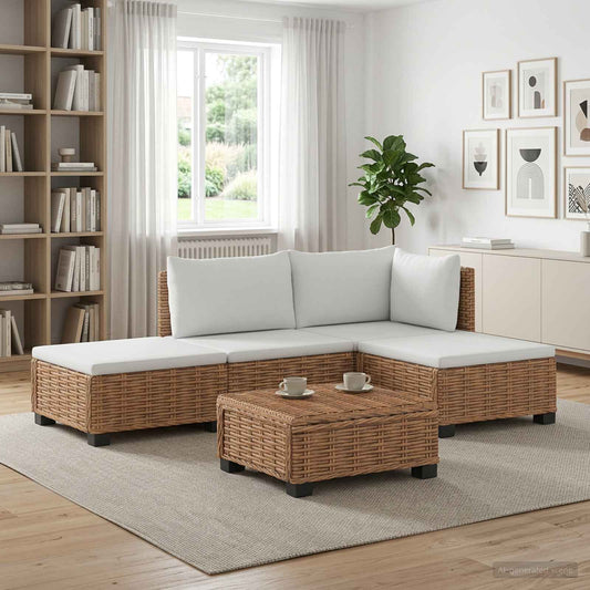 vidaXL 4 pcs Rattan Lounge Set with Cushions GENDT Natural Rattan