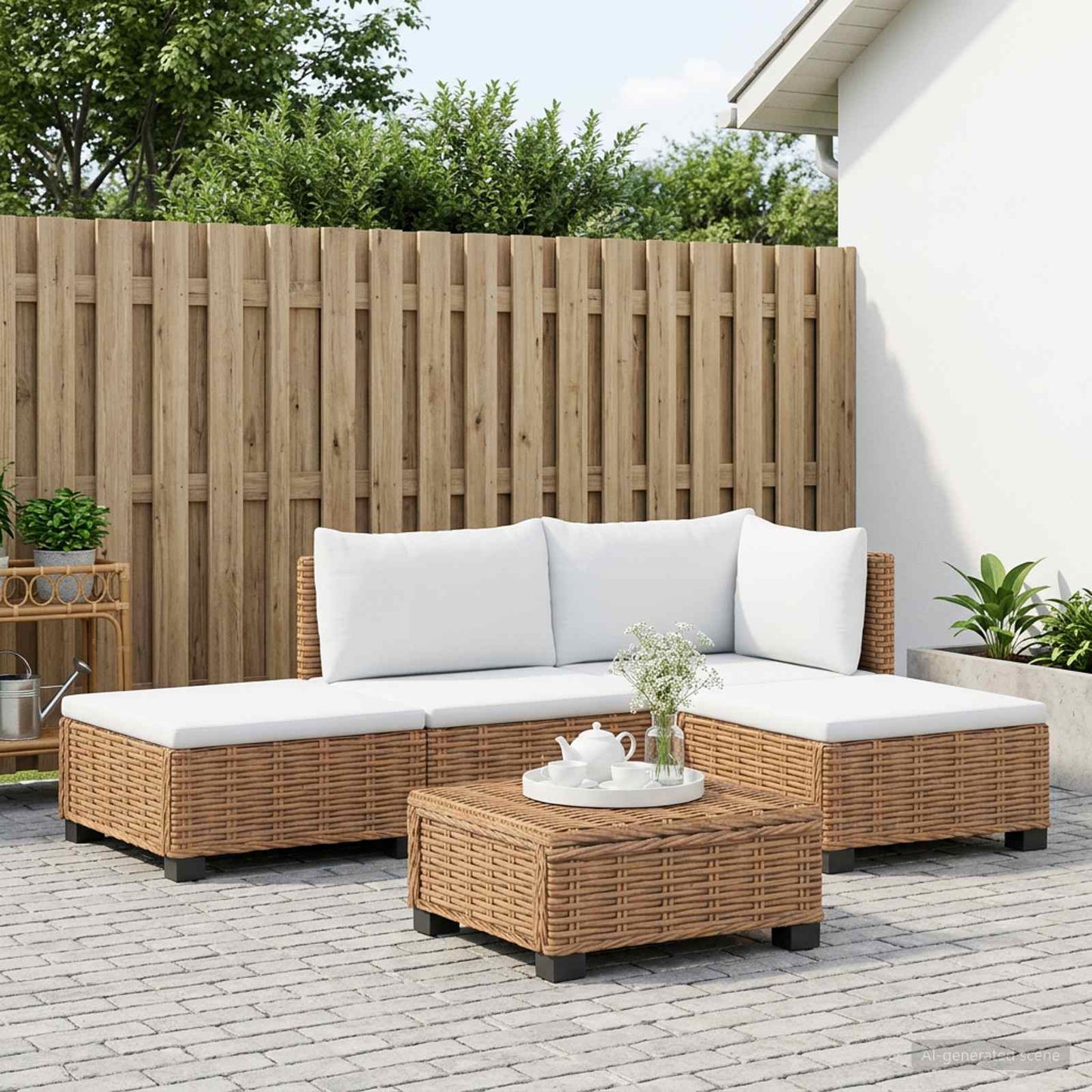 vidaXL 4 pcs Rattan Lounge Set with Cushions GENDT Natural Rattan