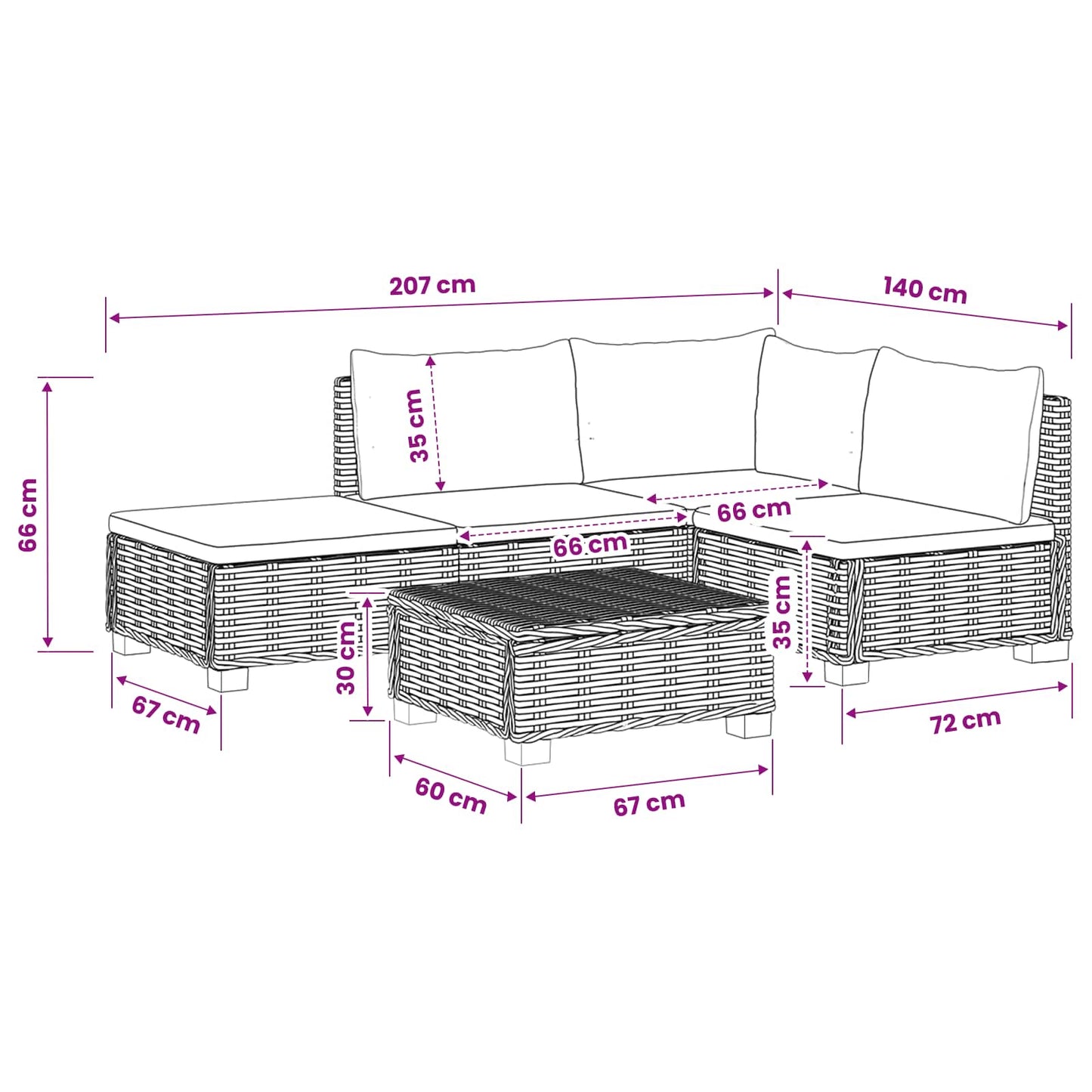 vidaXL 4 pcs Rattan Lounge Set with Cushions GENDT Natural Rattan