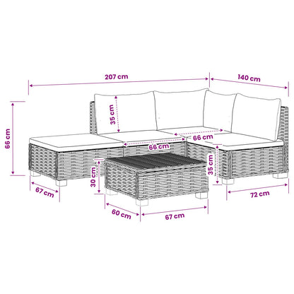 vidaXL 4 pcs Rattan Lounge Set with Cushions GENDT Natural Rattan