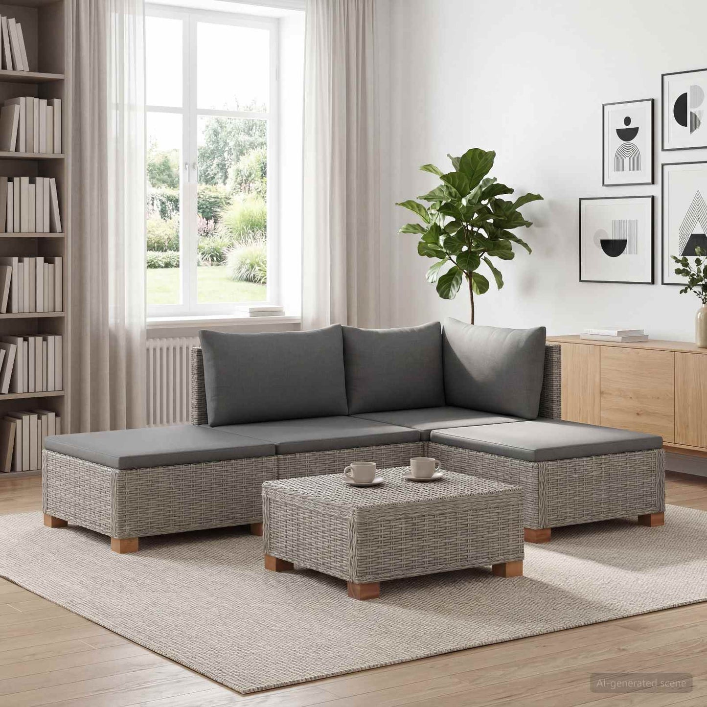 vidaXL 4 pcs Rattan Lounge Set with Cushions GENDT Natural Rattan