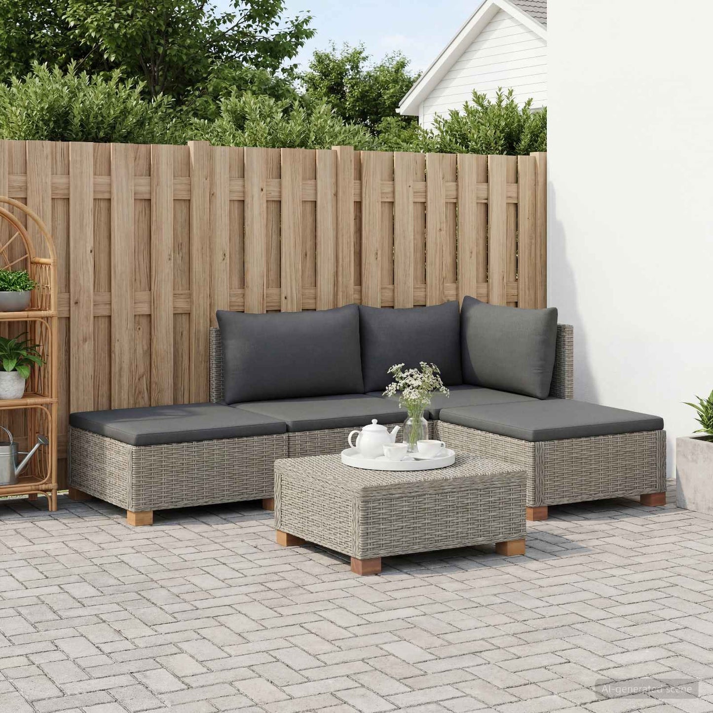 vidaXL 4 pcs Rattan Lounge Set with Cushions GENDT Natural Rattan