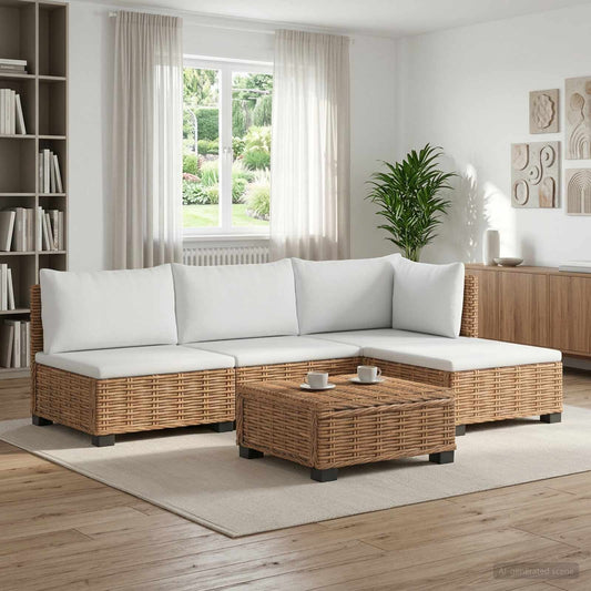 vidaXL 5 pcs Rattan Lounge Set with Cushions GENDT Natural Rattan