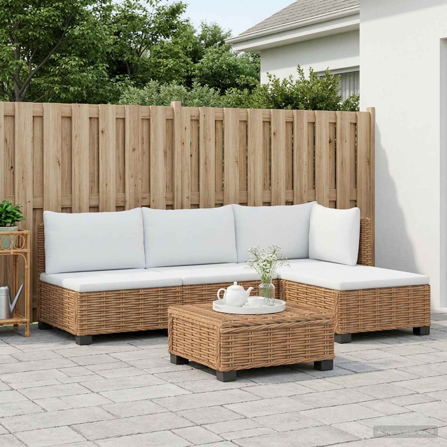 vidaXL 5 pcs Rattan Lounge Set with Cushions GENDT Natural Rattan