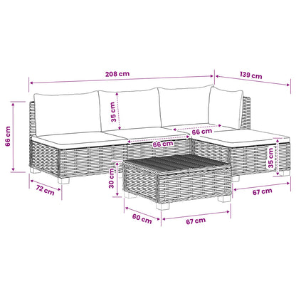 vidaXL 5 pcs Rattan Lounge Set with Cushions GENDT Natural Rattan