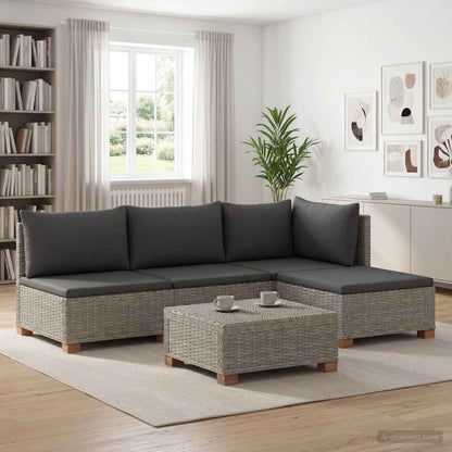 vidaXL 5 pcs Rattan Lounge Set with Cushions GENDT Natural Rattan