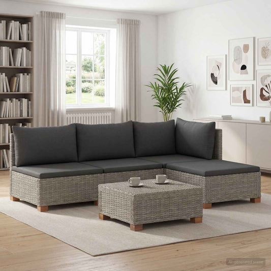 vidaXL 5 pcs Rattan Lounge Set with Cushions GENDT Natural Rattan