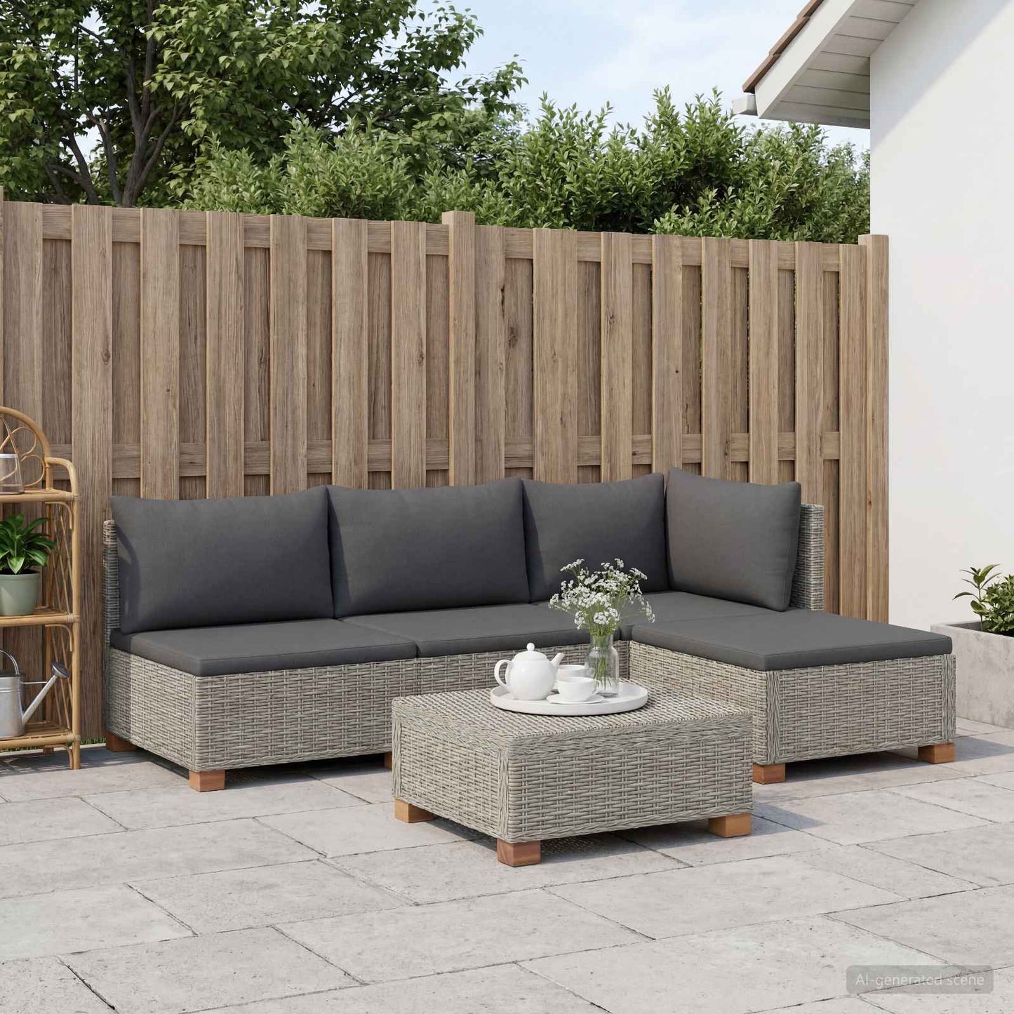 vidaXL 5 pcs Rattan Lounge Set with Cushions GENDT Natural Rattan