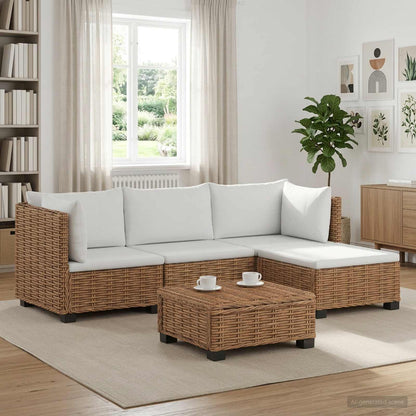 vidaXL 5 pcs Rattan Lounge Set with Cushions GENDT Natural Rattan