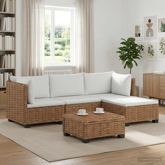 vidaXL 5 pcs Rattan Lounge Set with Cushions GENDT Natural Rattan