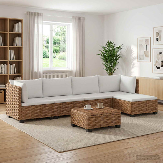 vidaXL 6 pcs Rattan Lounge Set with Cushions GENDT Natural Rattan