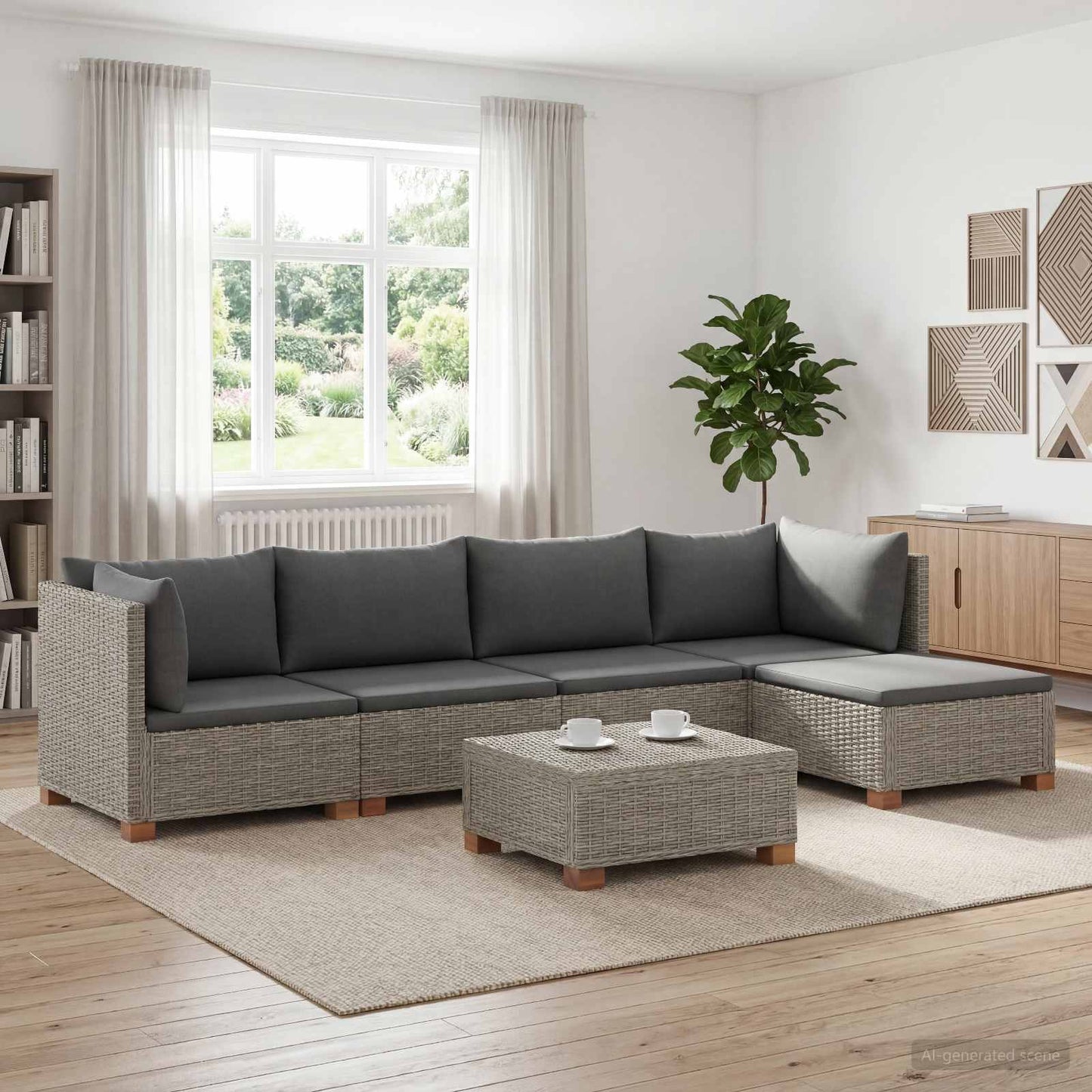 vidaXL 6 pcs Rattan Lounge Set with Cushions GENDT Natural Rattan
