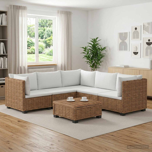 vidaXL 6 pcs Rattan Lounge Set with Cushions GENDT Natural Rattan