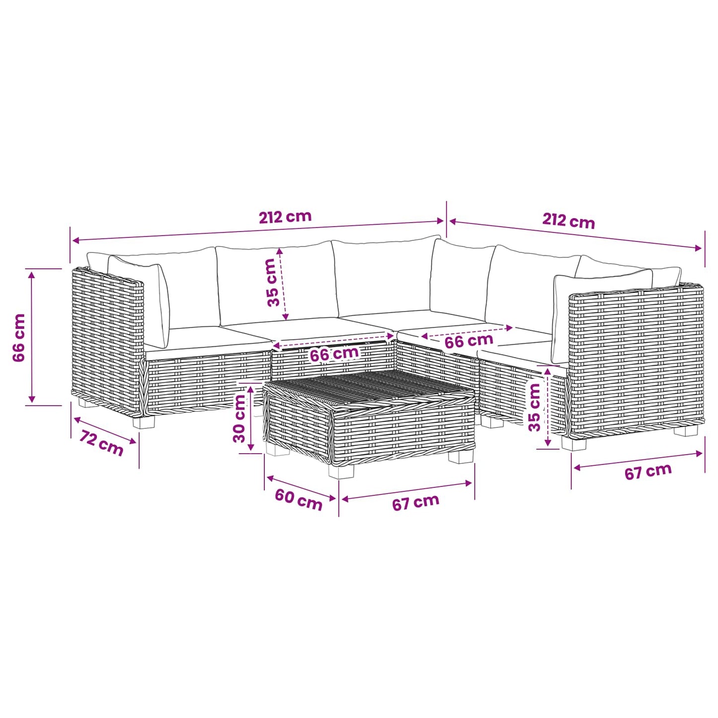 vidaXL 6 pcs Rattan Lounge Set with Cushions GENDT Natural Rattan