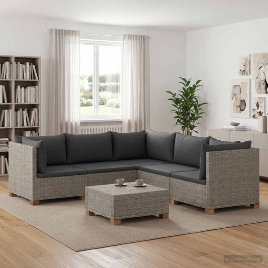 vidaXL 6 pcs Rattan Lounge Set with Cushions GENDT Natural Rattan