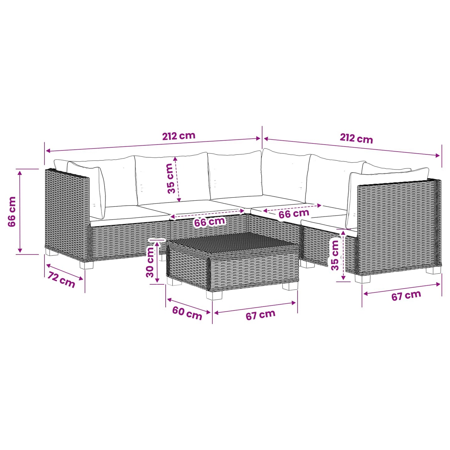 vidaXL 6 pcs Rattan Lounge Set with Cushions GENDT Natural Rattan