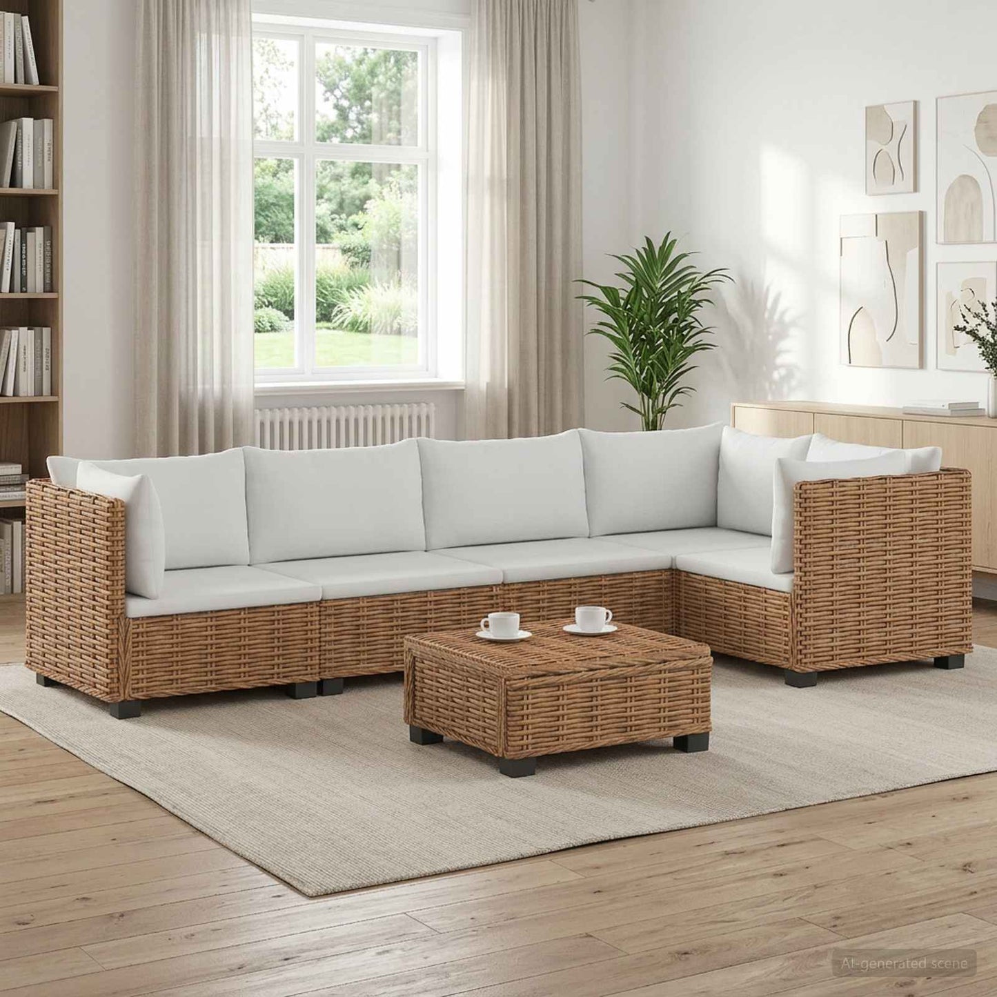 vidaXL 6 pcs Rattan Lounge Set with Cushions GENDT Natural Rattan
