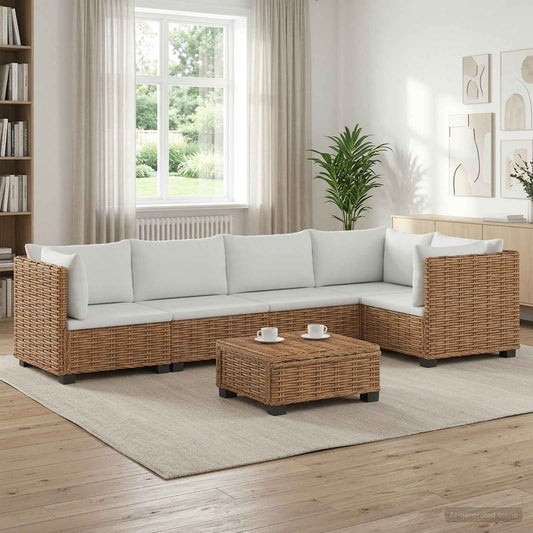 vidaXL 6 pcs Rattan Lounge Set with Cushions GENDT Natural Rattan