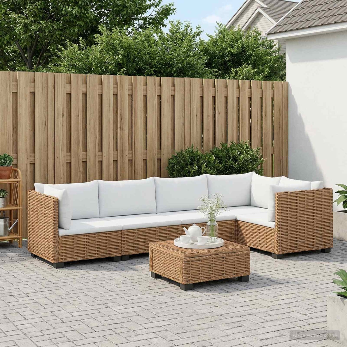 vidaXL 6 pcs Rattan Lounge Set with Cushions GENDT Natural Rattan