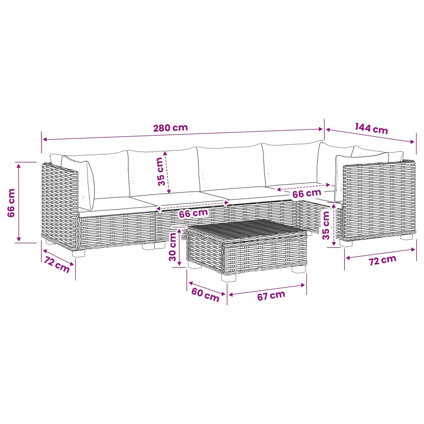vidaXL 6 pcs Rattan Lounge Set with Cushions GENDT Natural Rattan