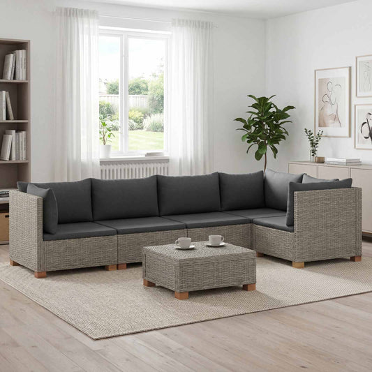 vidaXL 6 pcs Rattan Lounge Set with Cushions GENDT Natural Rattan