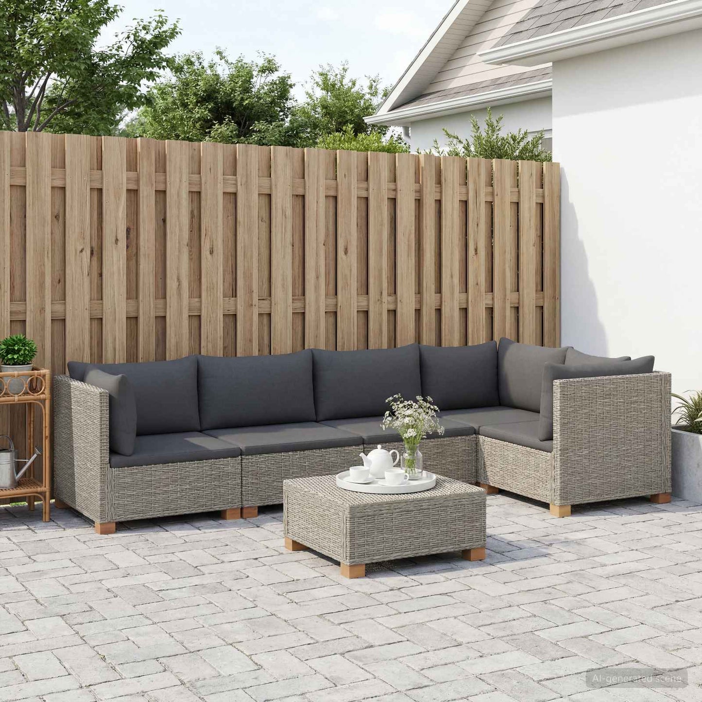 vidaXL 6 pcs Rattan Lounge Set with Cushions GENDT Natural Rattan