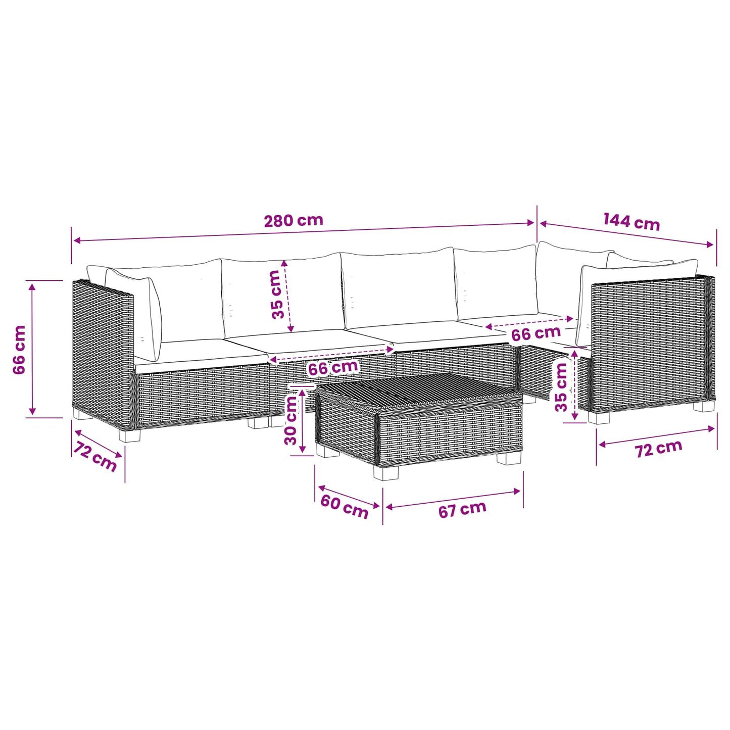 vidaXL 6 pcs Rattan Lounge Set with Cushions GENDT Natural Rattan