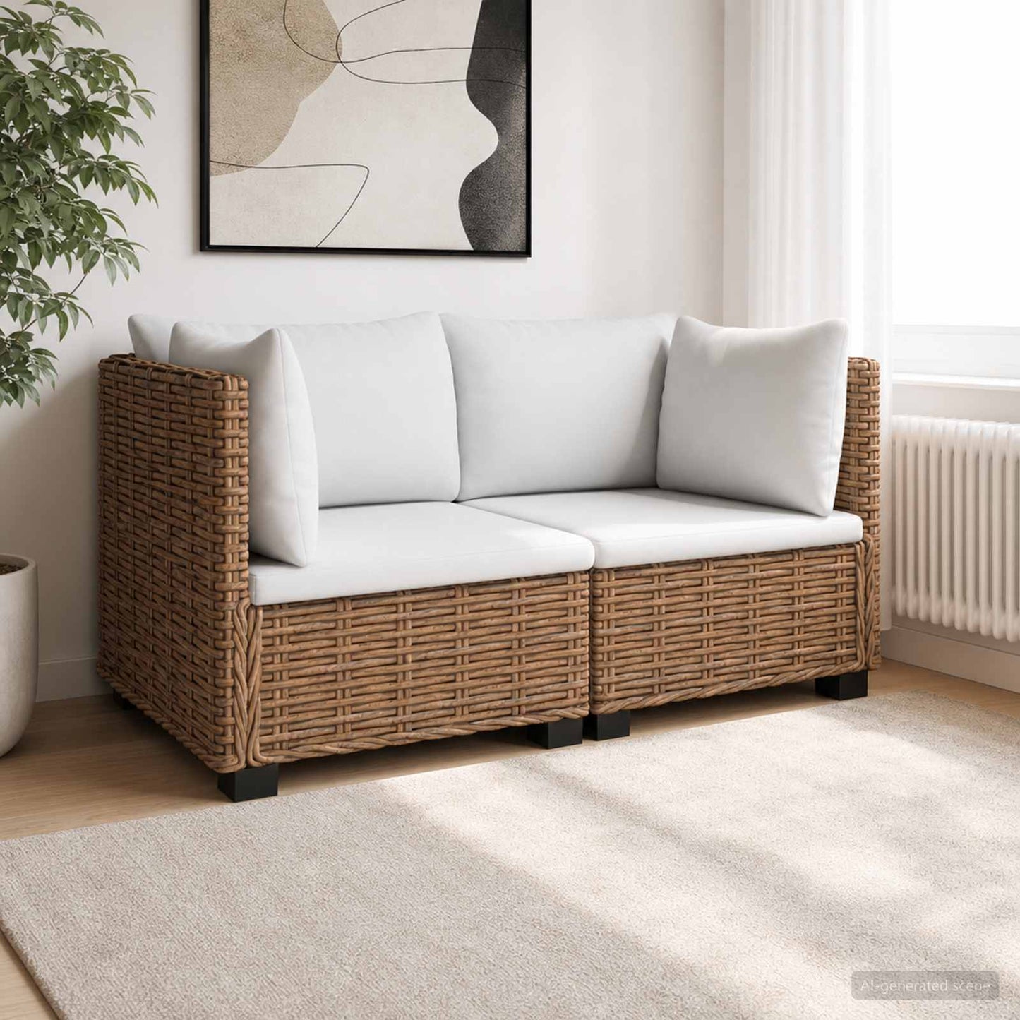 vidaXL 2 pcs Rattan Lounge Set with Cushions GENDT Natural Rattan