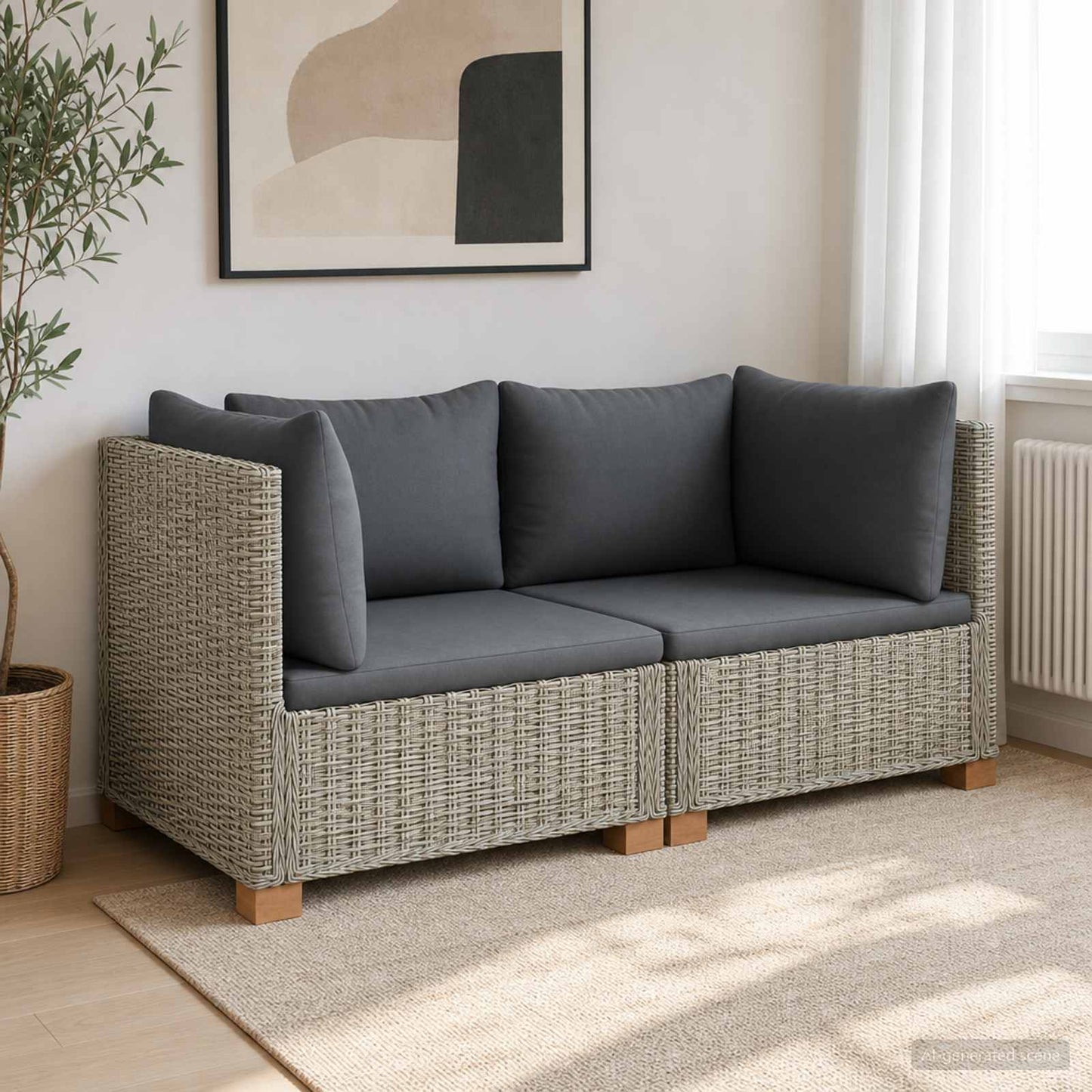 vidaXL 2 pcs Rattan Lounge Set with Cushions GENDT Natural Rattan