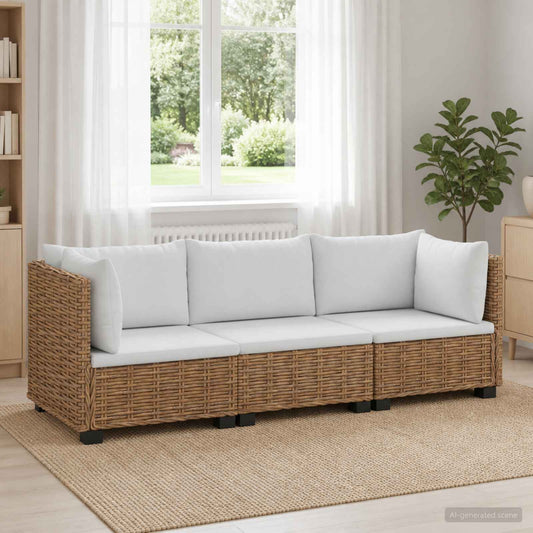 vidaXL 3 pcs Rattan Lounge Set with Cushions GENDT Natural Rattan