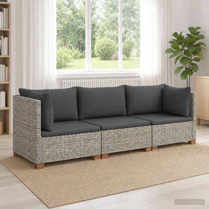 vidaXL 3 pcs Rattan Lounge Set with Cushions GENDT Natural Rattan