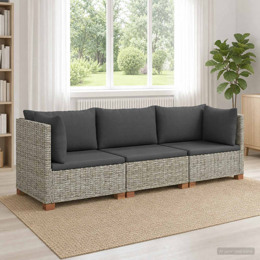 vidaXL 3 pcs Rattan Lounge Set with Cushions GENDT Natural Rattan