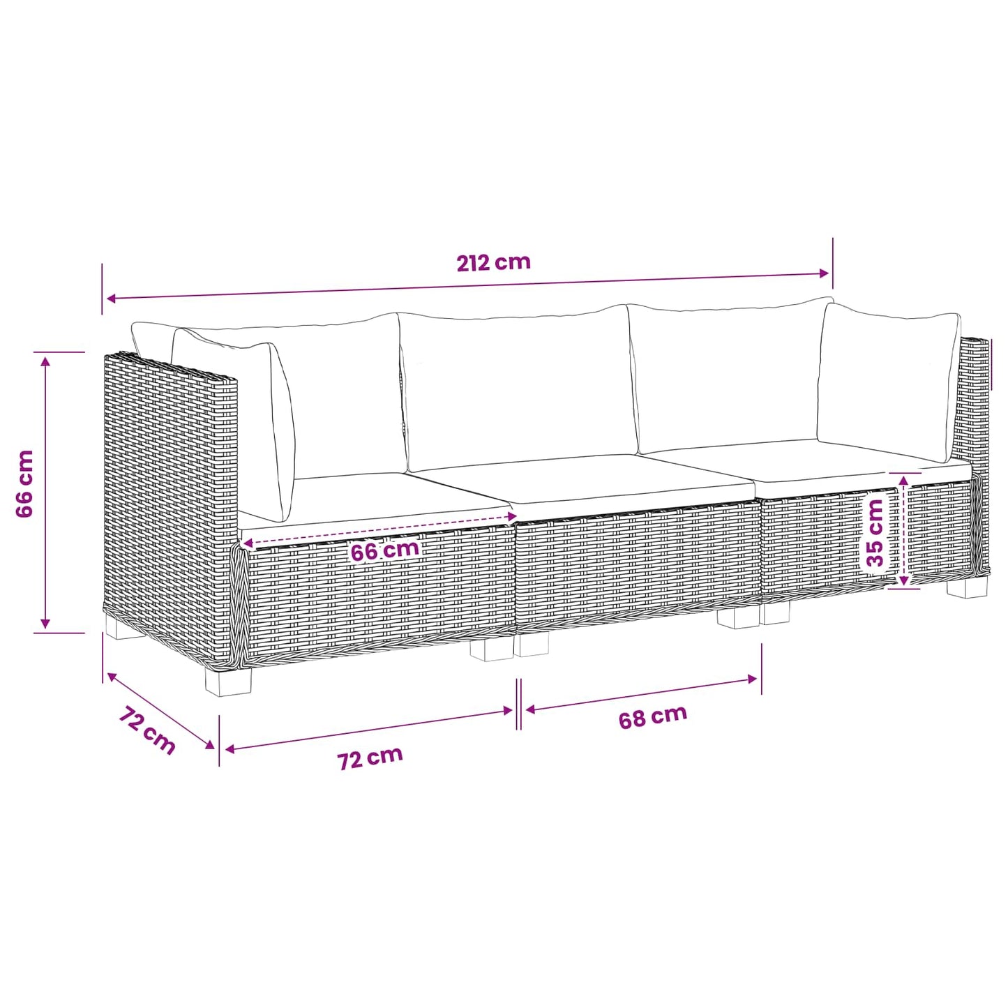 vidaXL 3 pcs Rattan Lounge Set with Cushions GENDT Natural Rattan