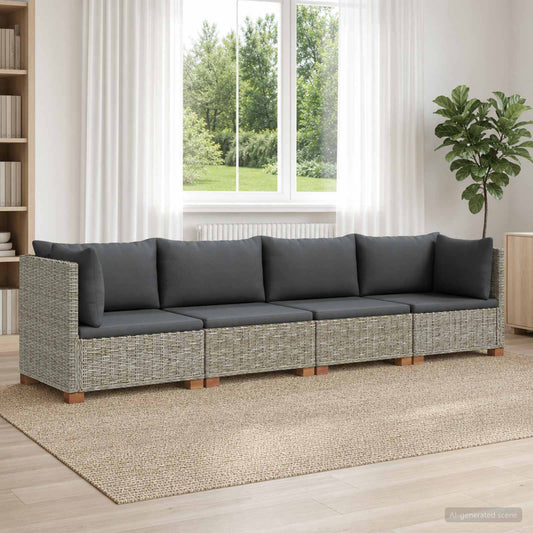 vidaXL 4 pcs Rattan Lounge Set with Cushions GENDT Natural Rattan