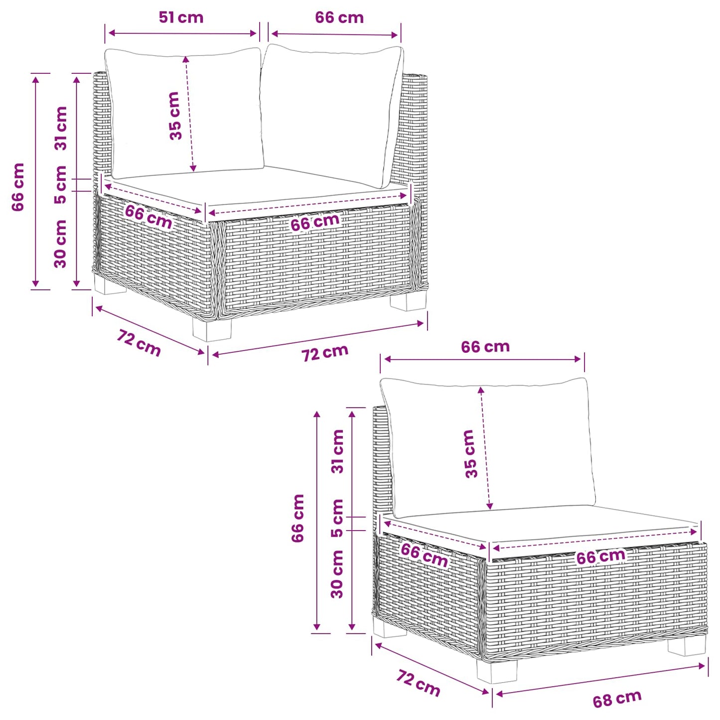 vidaXL 4 pcs Rattan Lounge Set with Cushions GENDT Natural Rattan