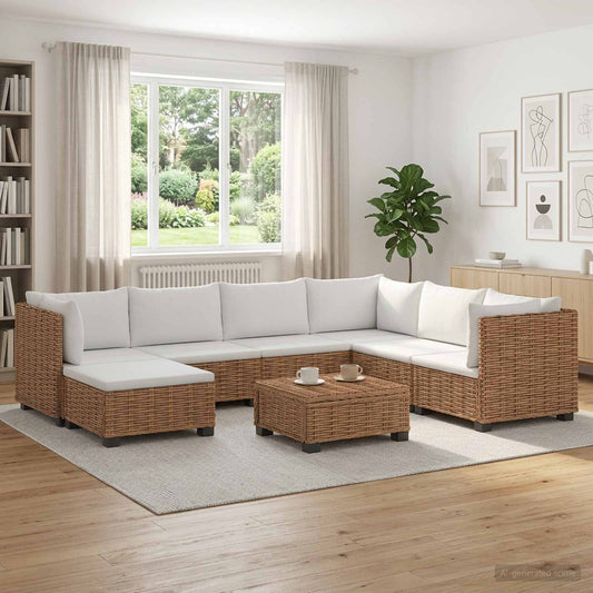 vidaXL 8 pcs Rattan Lounge Set with Cushions GENDT Natural Rattan