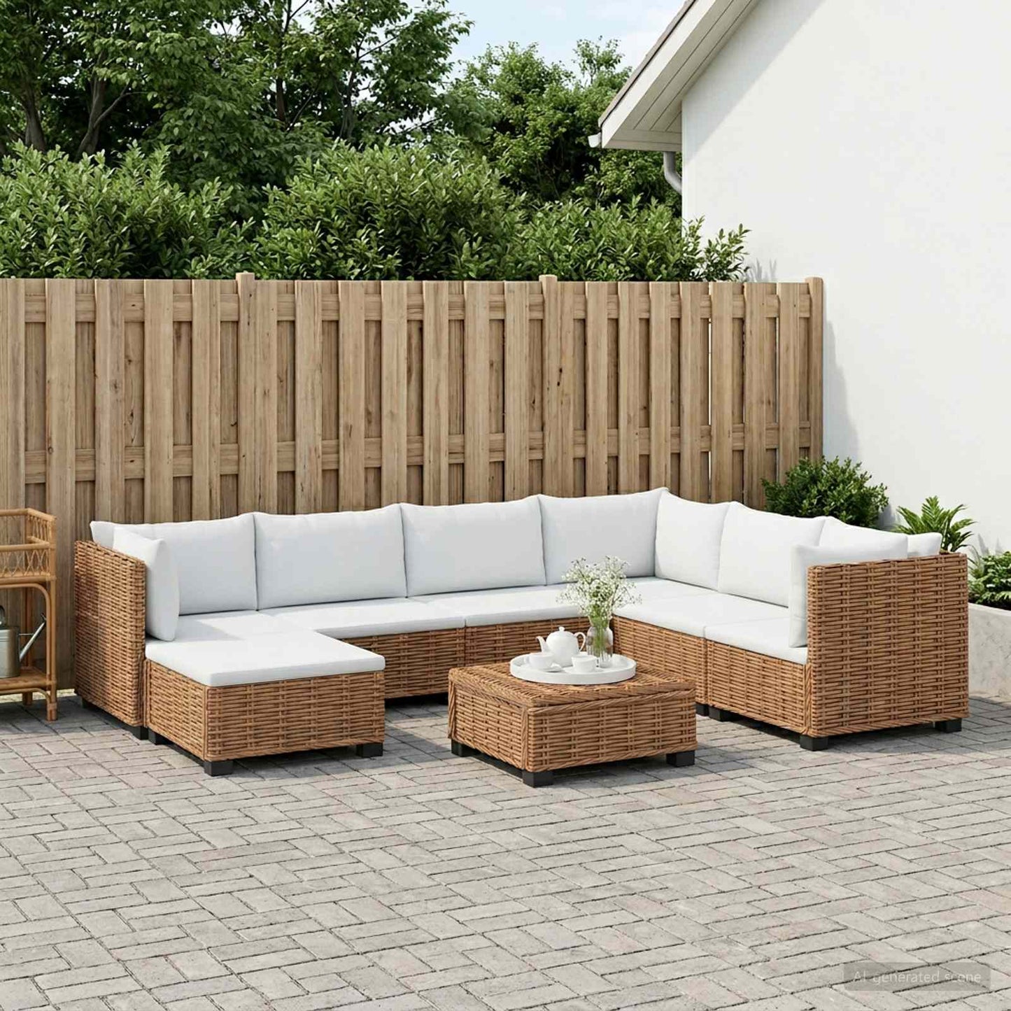 vidaXL 8 pcs Rattan Lounge Set with Cushions GENDT Natural Rattan