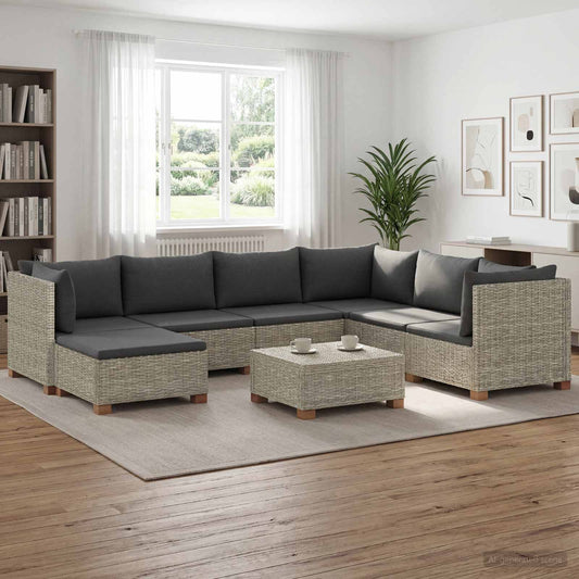 vidaXL 8 pcs Rattan Lounge Set with Cushions GENDT Natural Rattan