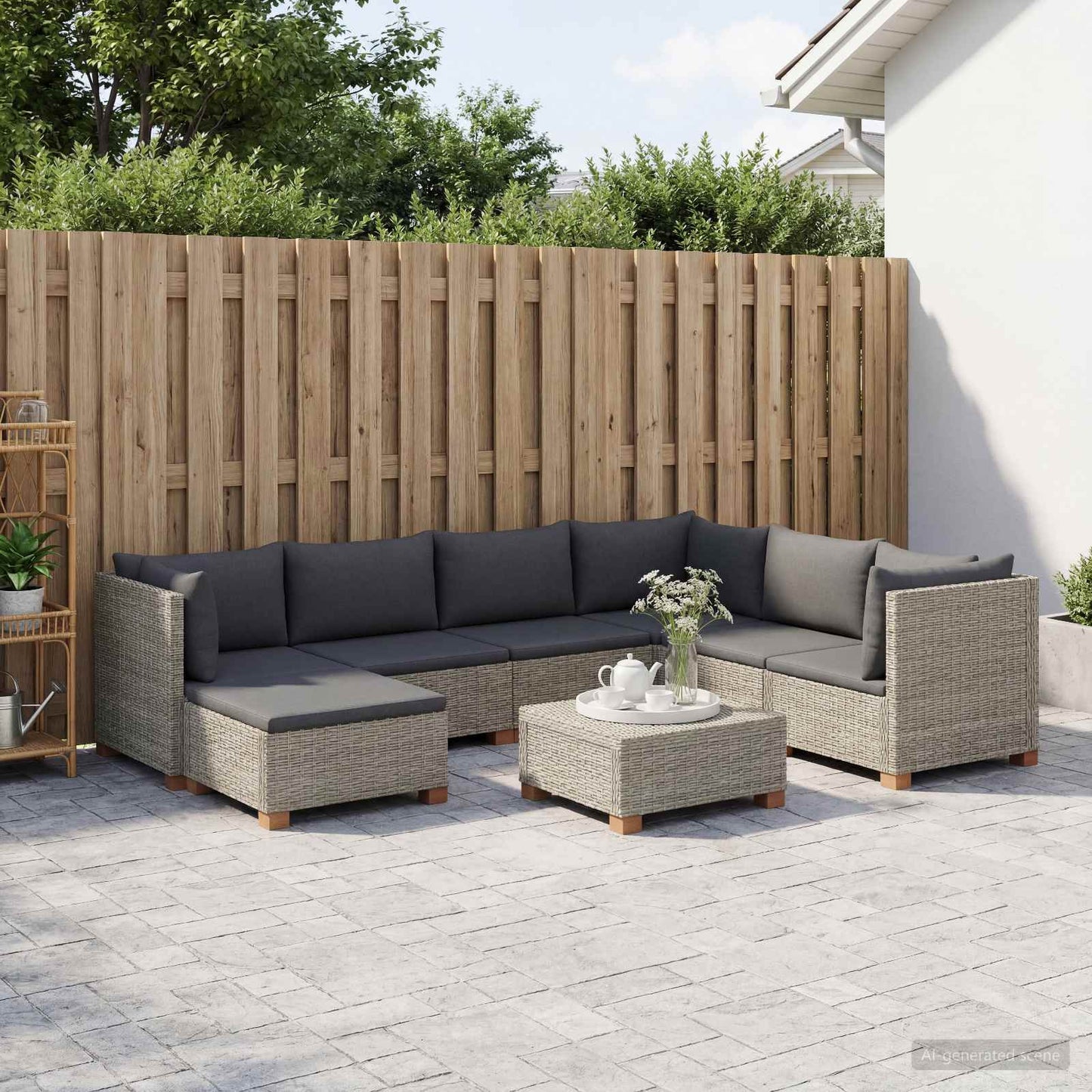 vidaXL 8 pcs Rattan Lounge Set with Cushions GENDT Natural Rattan