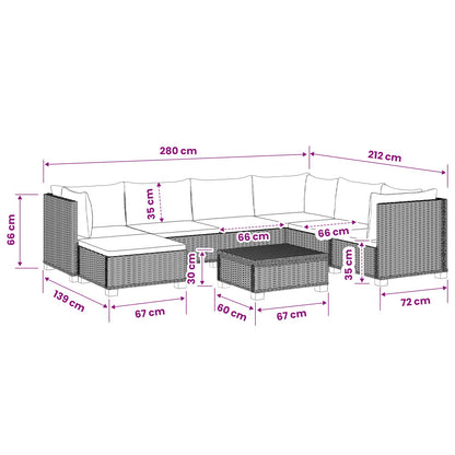 vidaXL 8 pcs Rattan Lounge Set with Cushions GENDT Natural Rattan