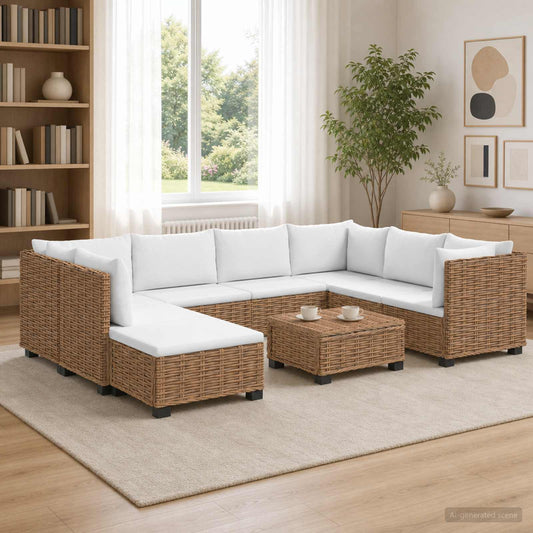 vidaXL 9 pcs Rattan Lounge Set with Cushions GENDT Natural Rattan