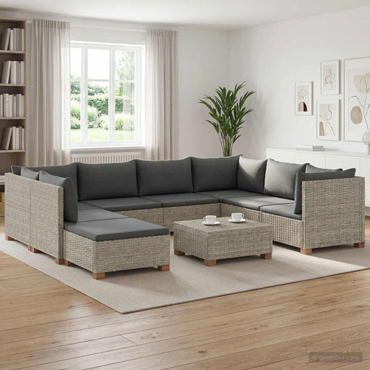 vidaXL 9 pcs Rattan Lounge Set with Cushions GENDT Natural Rattan