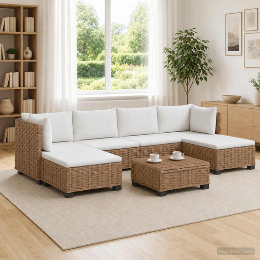 vidaXL 7 pcs Rattan Lounge Set with Cushions GENDT Natural Rattan