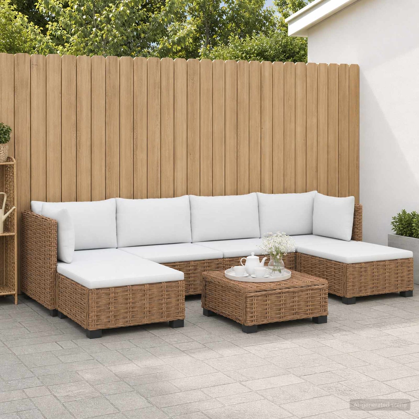 vidaXL 7 pcs Rattan Lounge Set with Cushions GENDT Natural Rattan