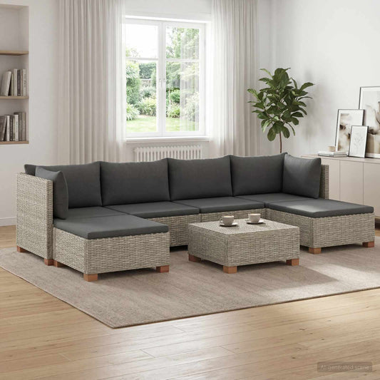 vidaXL 7 pcs Rattan Lounge Set with Cushions GENDT Natural Rattan
