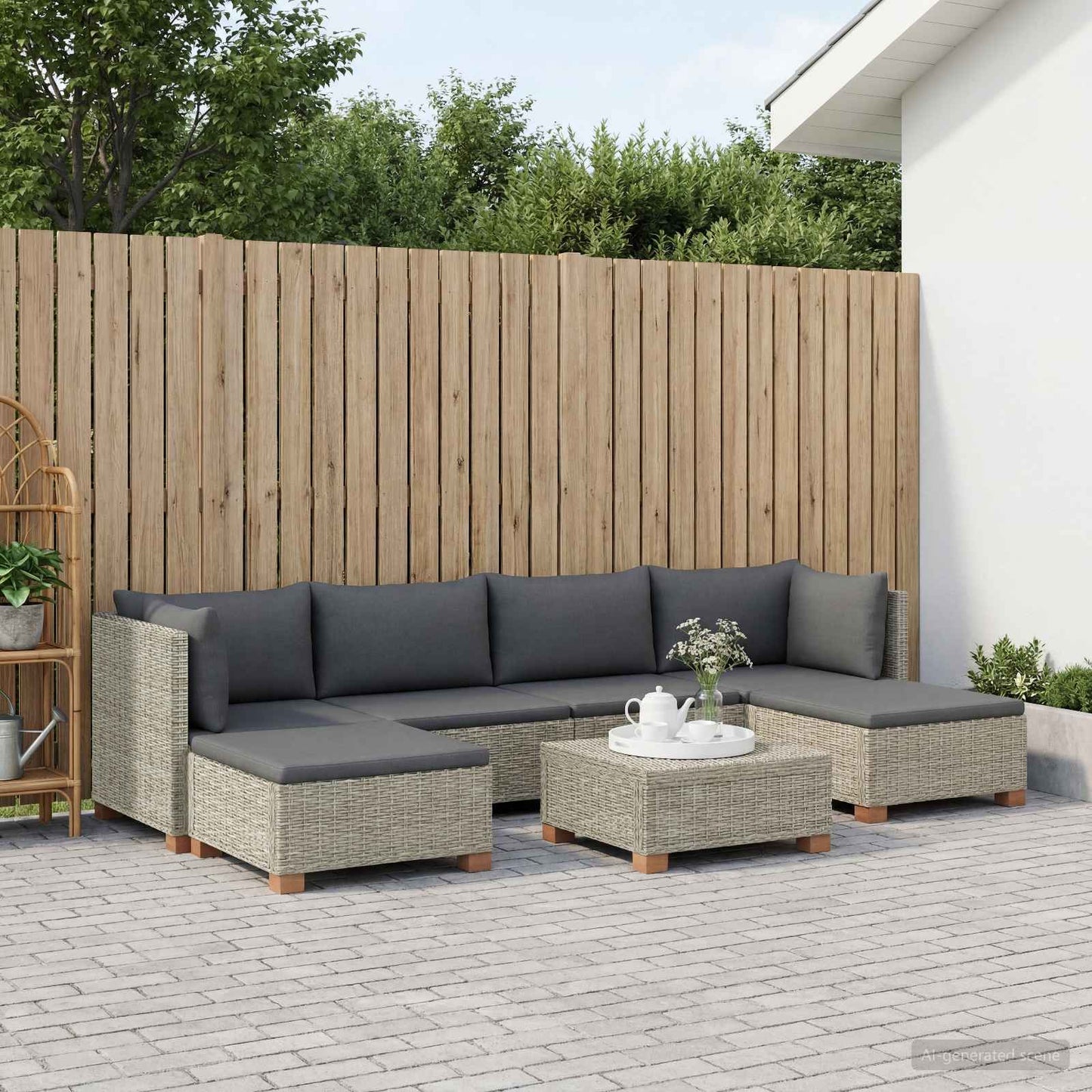 vidaXL 7 pcs Rattan Lounge Set with Cushions GENDT Natural Rattan